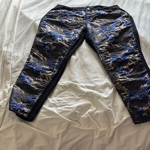 Ashley Stewart Black Jeans with Blue and Silver Floral Embroidery